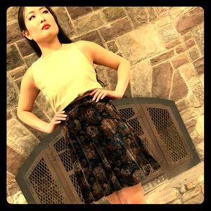 80s vintage suede outfit, tan tank & floral skirt